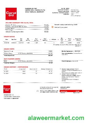 Greece CORAL GAS business utility bill template in Word and PDF formats